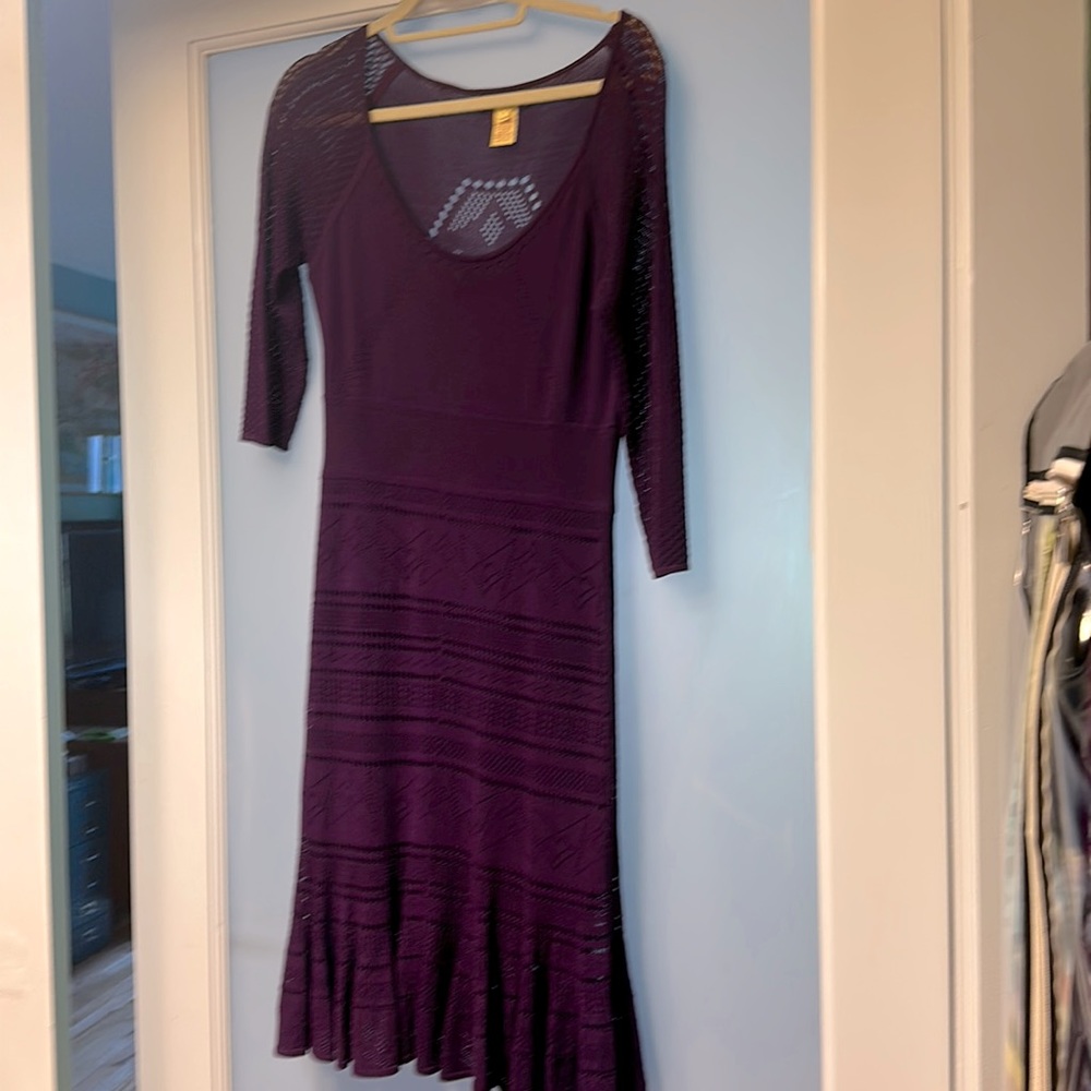 Catherine Malandrino Purple Knit Pointelle Dress size M